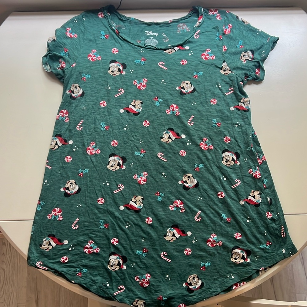 Disney Christmas Mickey Mouse Candy Cane Girls Green Nightgown